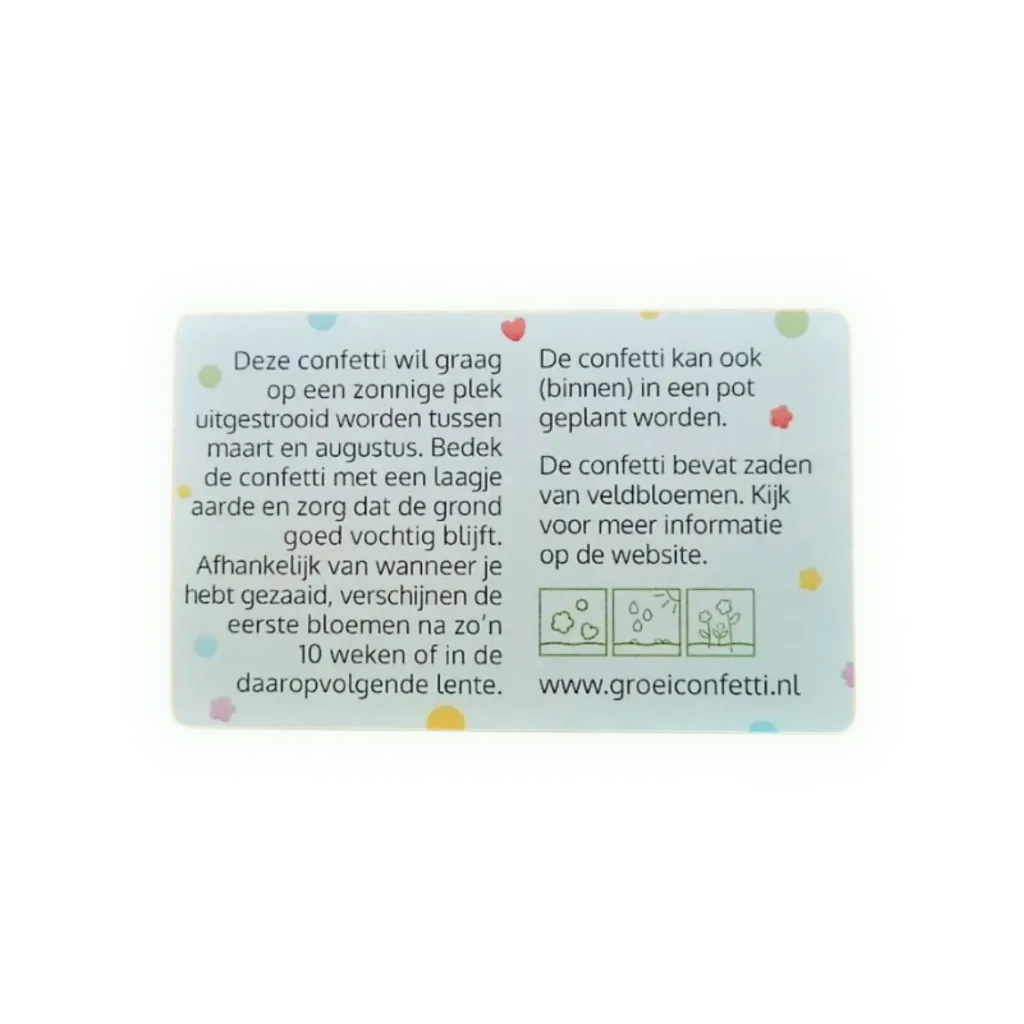 Uitlegsticker 6,5x4cm | Groeiconfetti met zaden van veldbloemen